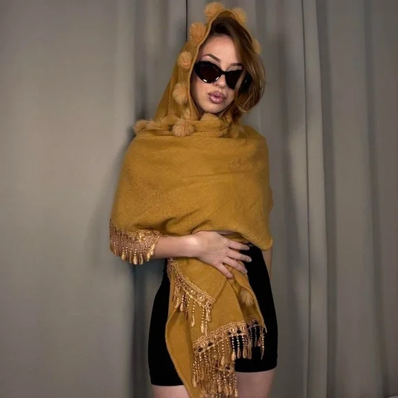 Elegant Mustard Wrap with Tassel Details - Picture 8 of 8